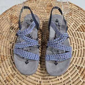 Skechers Memory Foam Blue Gray Strappy Stretchy Sandals 8